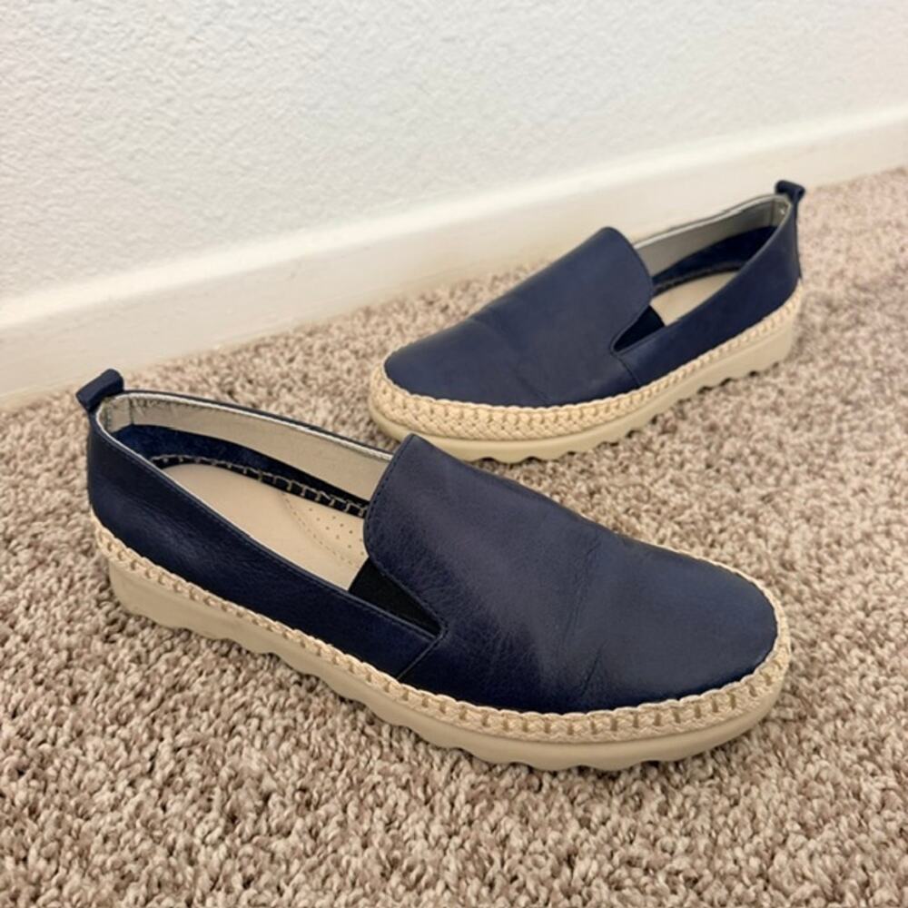 The FLEXX Chappie Slip-On Sneakers Blue Leather Jute-Wrapped Sole Women 5.5